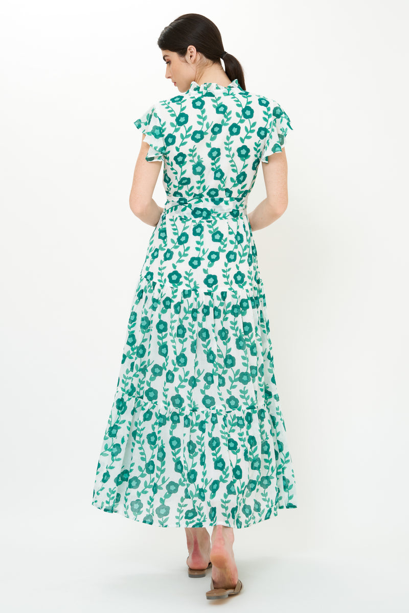 Ruffle Collar Button Maxi- Toscana Green