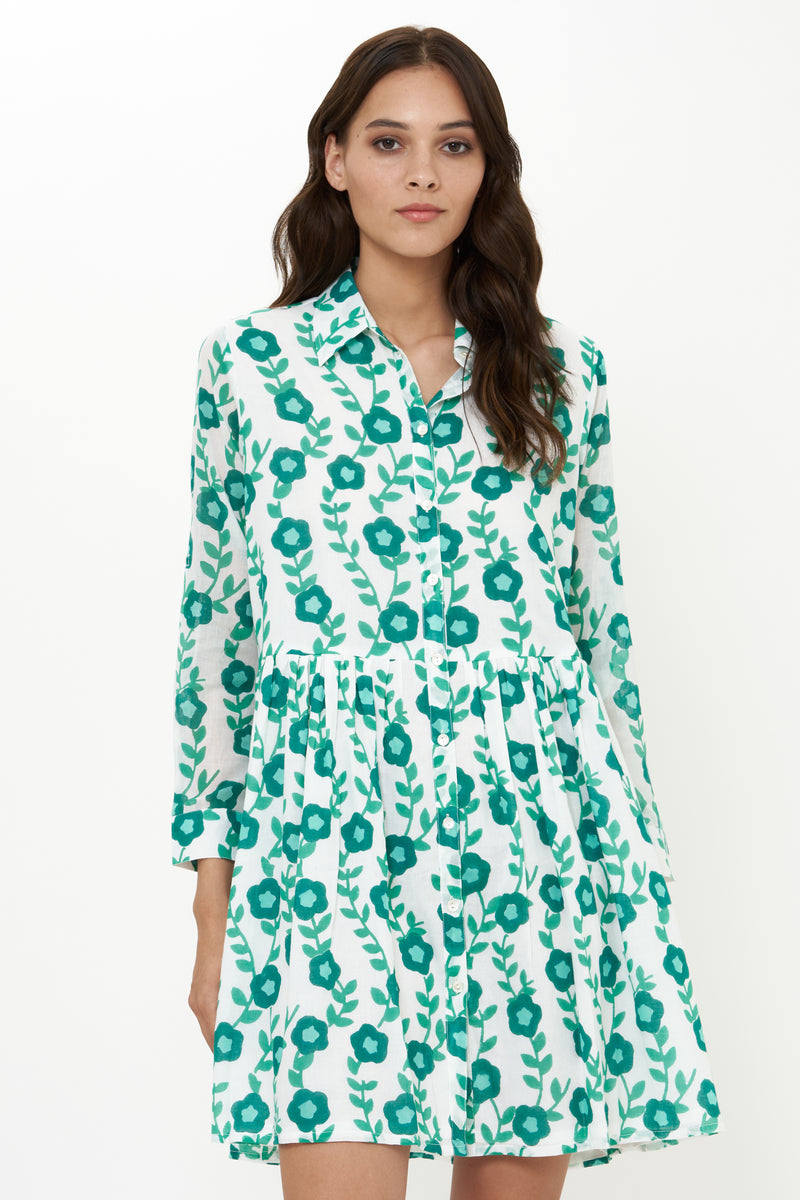 Long Sleeve Shirt Dress Mini- Toscana Green