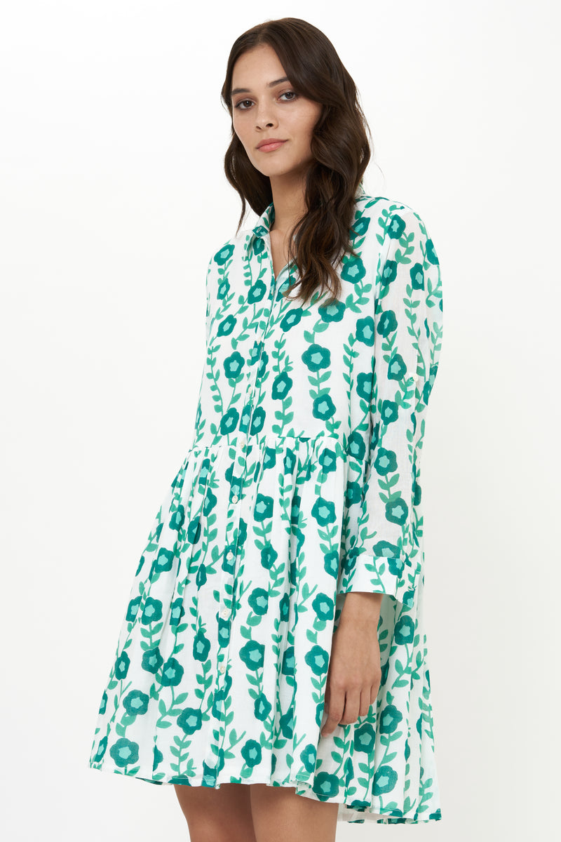 Long Sleeve Shirt Dress Mini- Toscana Green