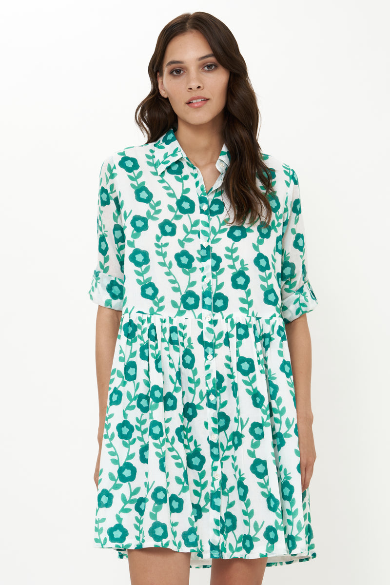 Long Sleeve Shirt Dress Mini- Toscana Green
