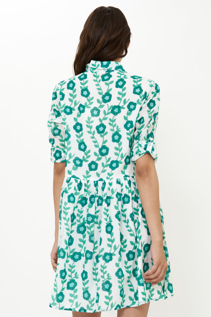 Long Sleeve Shirt Dress Mini- Toscana Green