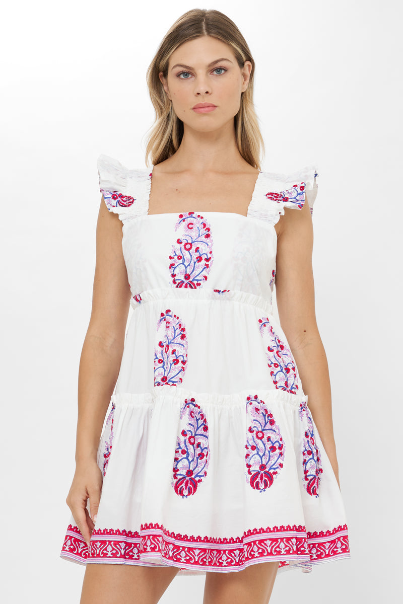 Smocked Square Neck Mini- Verna Red