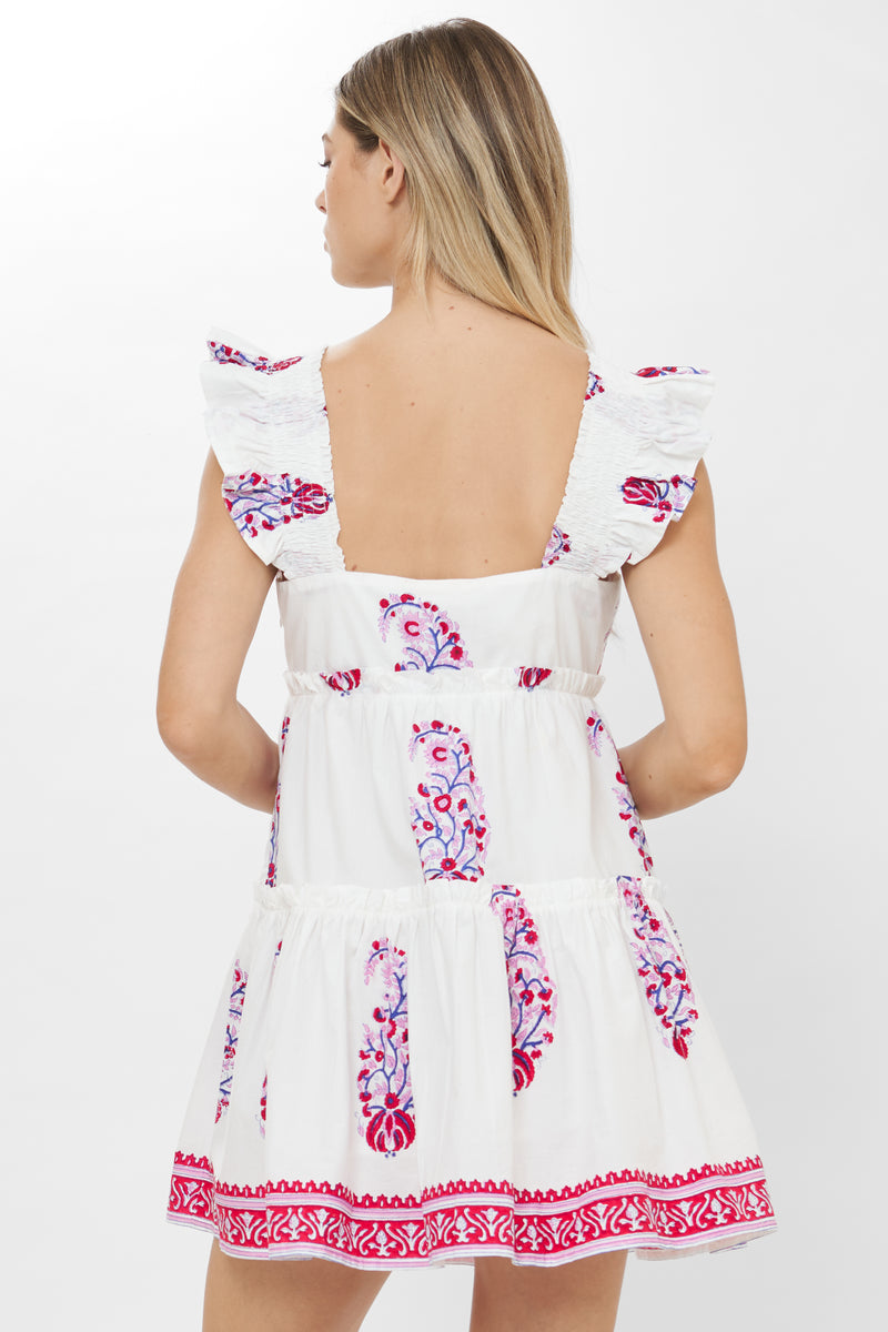 Smocked Square Neck Mini- Verna Red