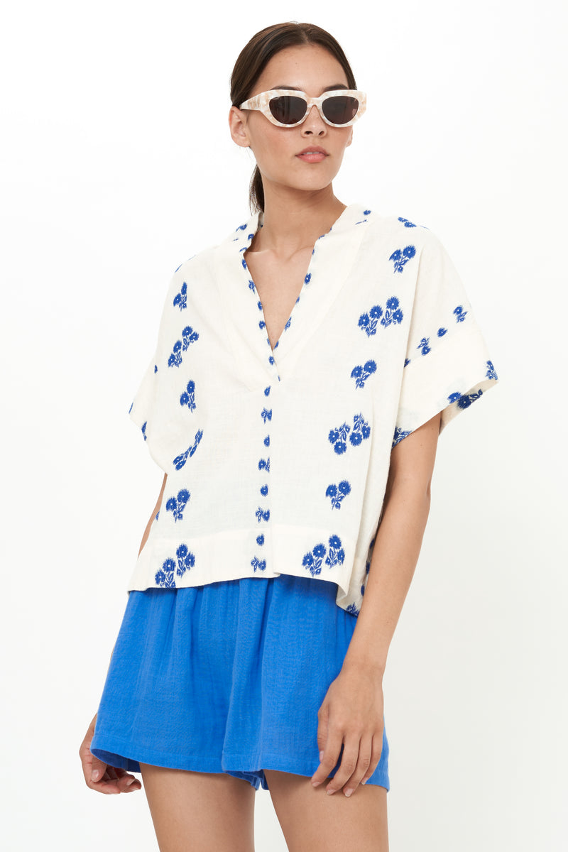 V-Neck Top- Wicklow Blue