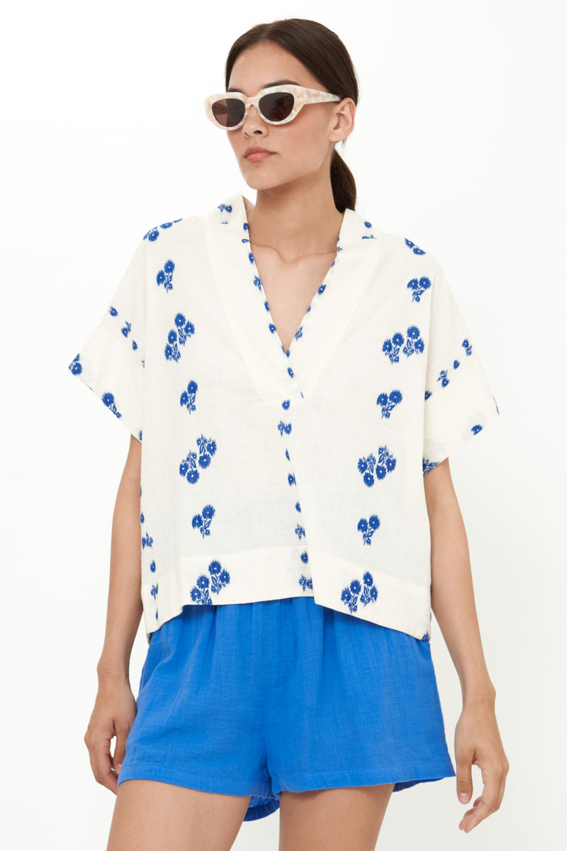 V-Neck Top- Wicklow Blue