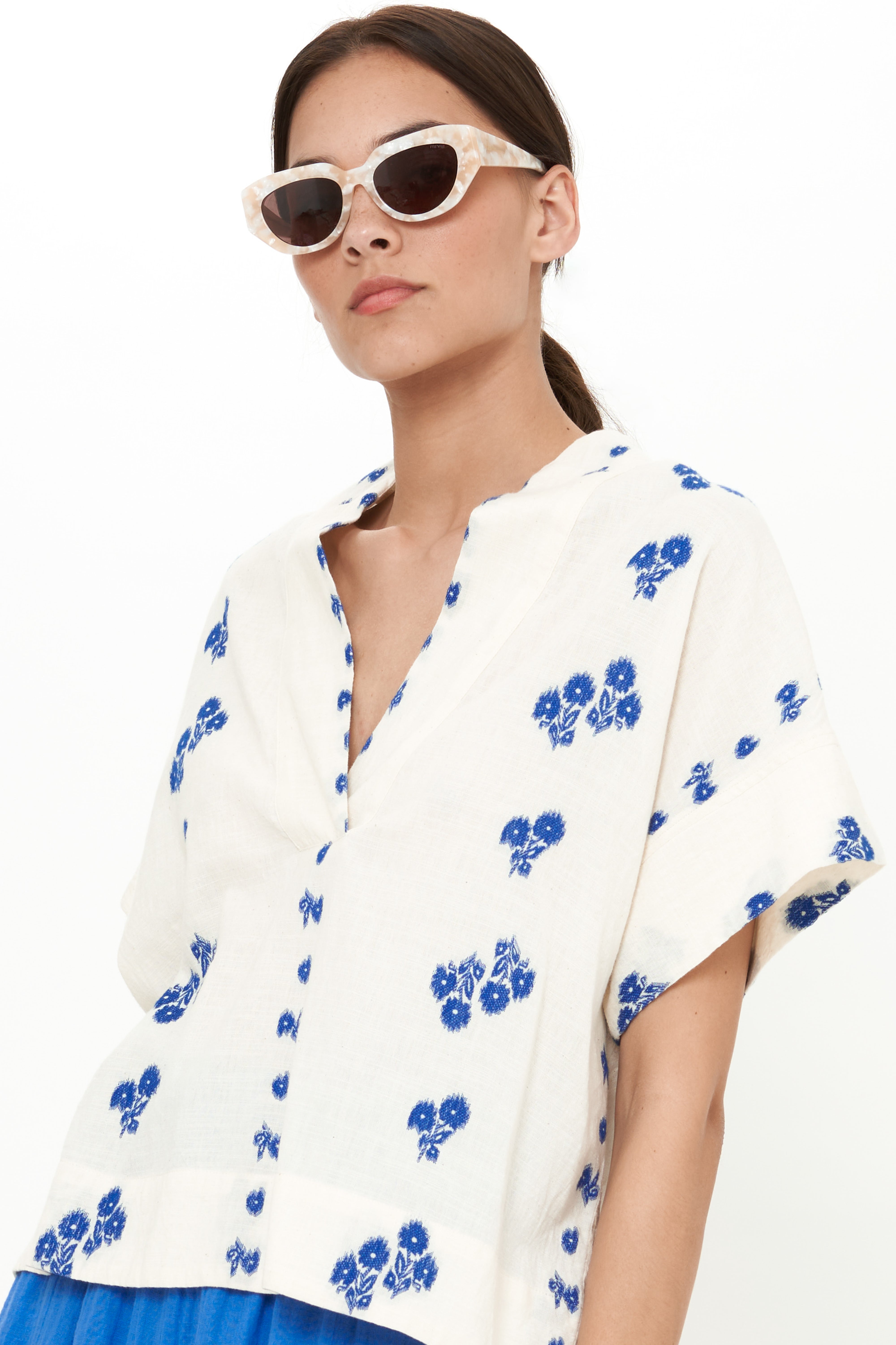 V-Neck Top- Wicklow Blue