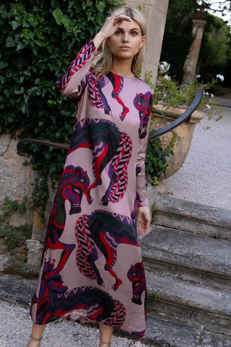 Long Sleeve Shift Maxi- Arabia Crimson